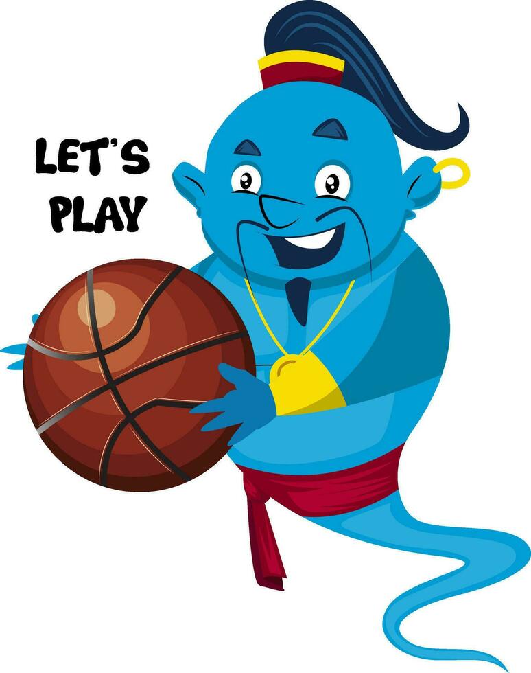 Genie with basketball, illustration, vector on white background.