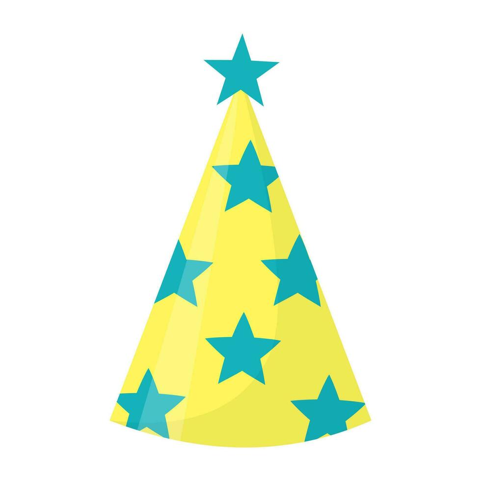 Party hat. Cute birthday cone cap in bright colors. Festive paper cap isolated on white background. vector