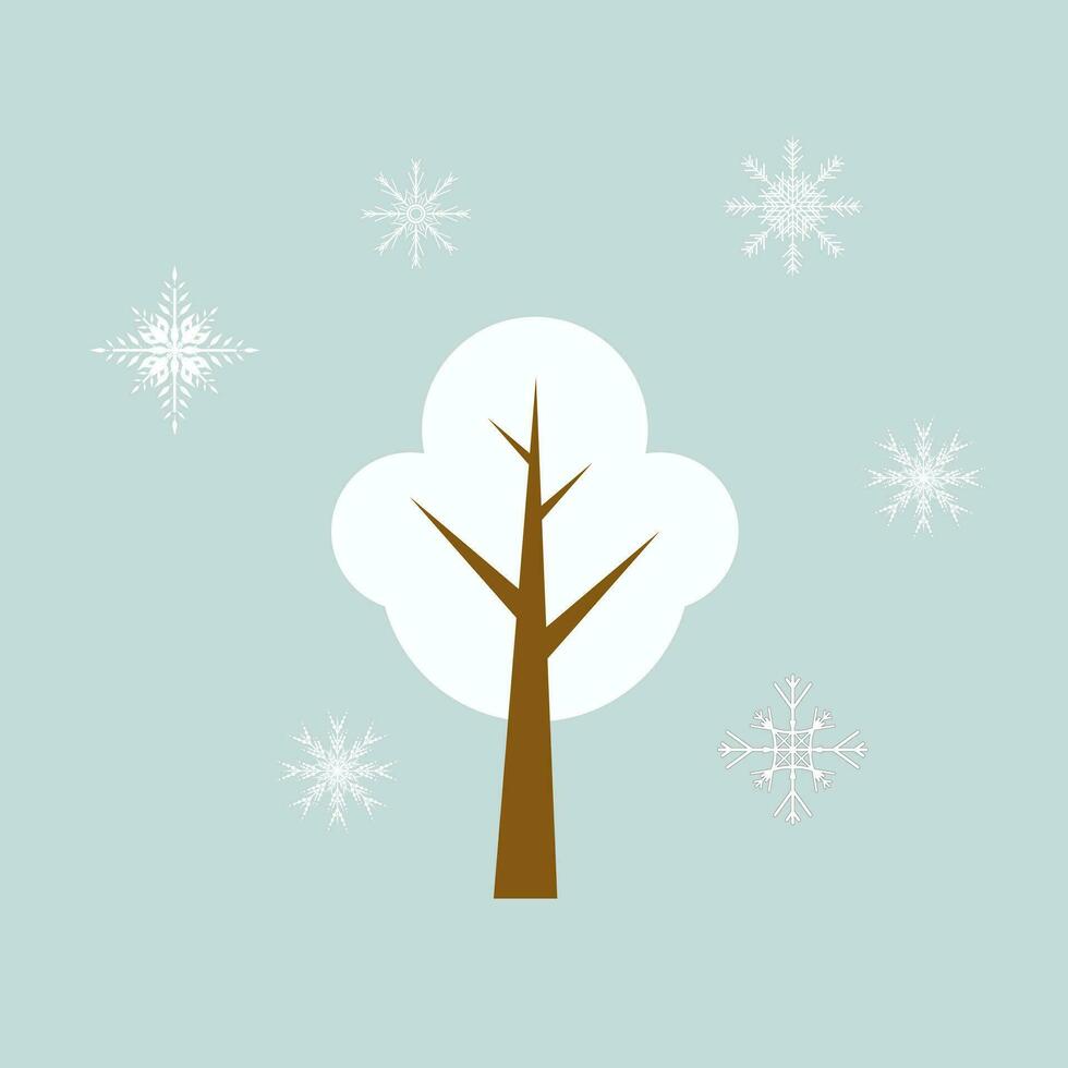 Chistmas tree and snow flakes on light blue background, with snow on it vector