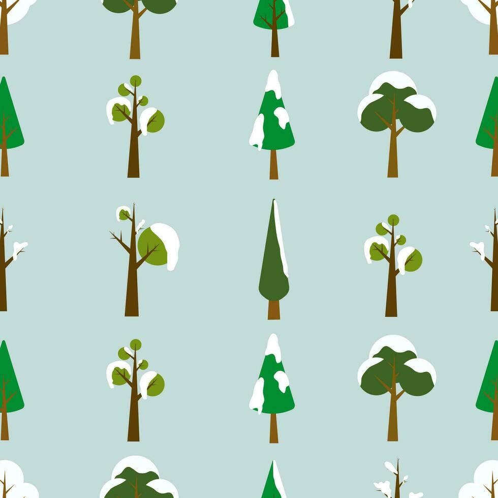 Seamless pattern with winter trees and Chistmas trees pattern, with snow on it and Set of winter trees vector
