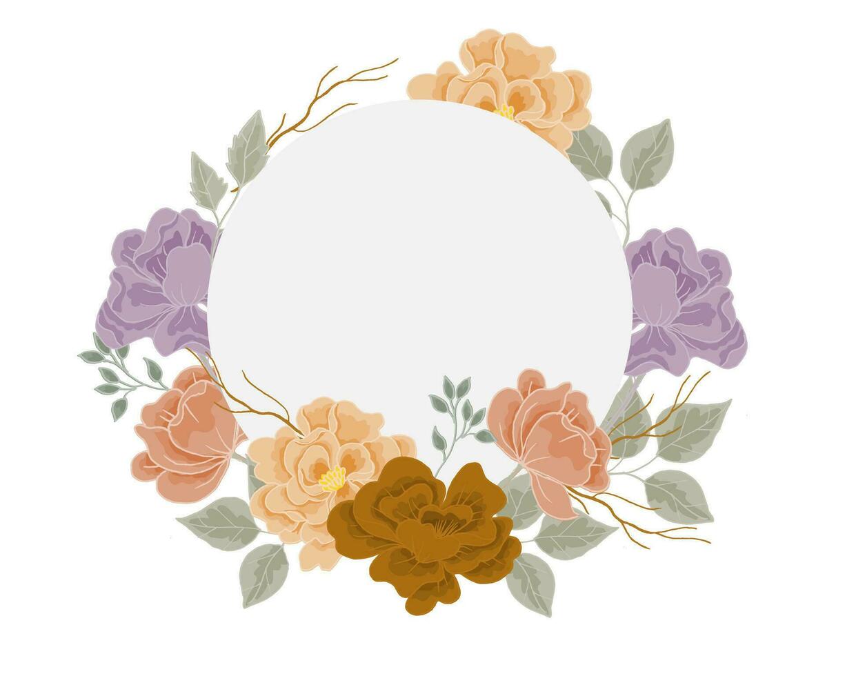 Vintage Hand Drawn Dusty Rose Flower Wreath vector
