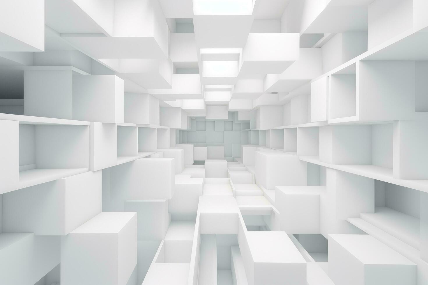 AI generated Abstract white interior background with empty shelves. 3d render illustration, Abstract white geometric background, 3D render, AI Generated photo