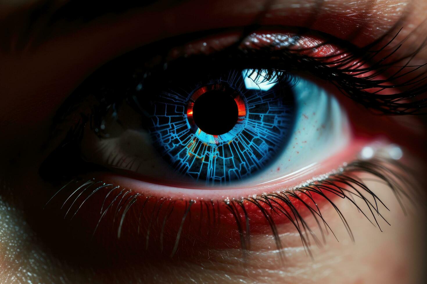 AI generated Close up of human eye with blue iris. 3D rendering, A close-up image of laser vision correction, AI Generated photo