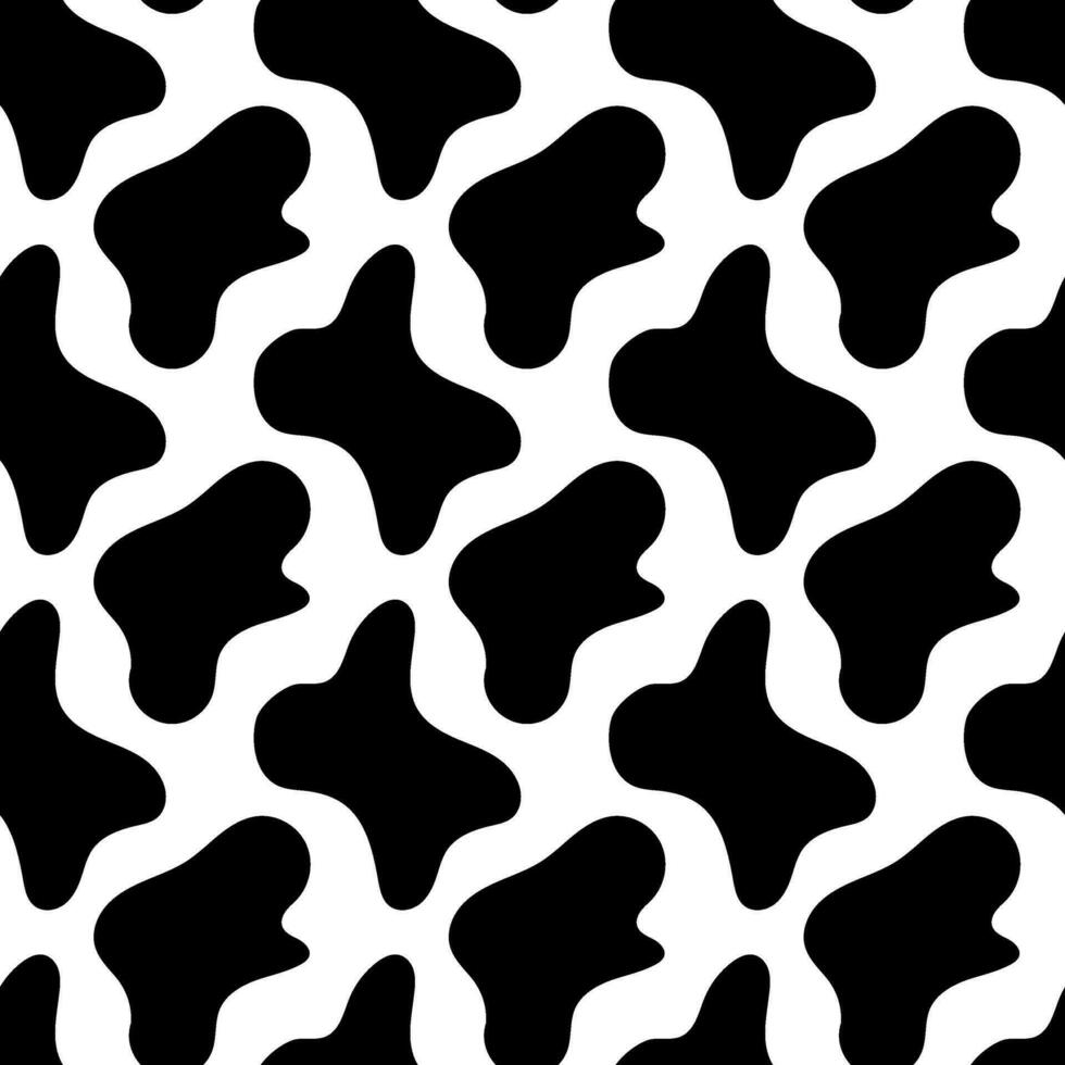 Vector design of cow skin seamless pattern with smooth black and white texture, can be used for fabrics, textiles, wrapping paper, tablecloths, curtain fabrics, clothing etc. Flat illustration.