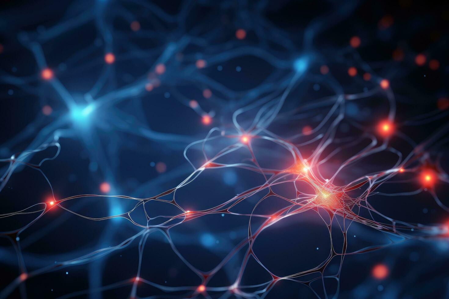 AI generated Neural network. Internet communication. Social network. 3d rendering, Artificial intelligence, connections, and nucleus in the concept of interconnected neurons, AI Generated photo