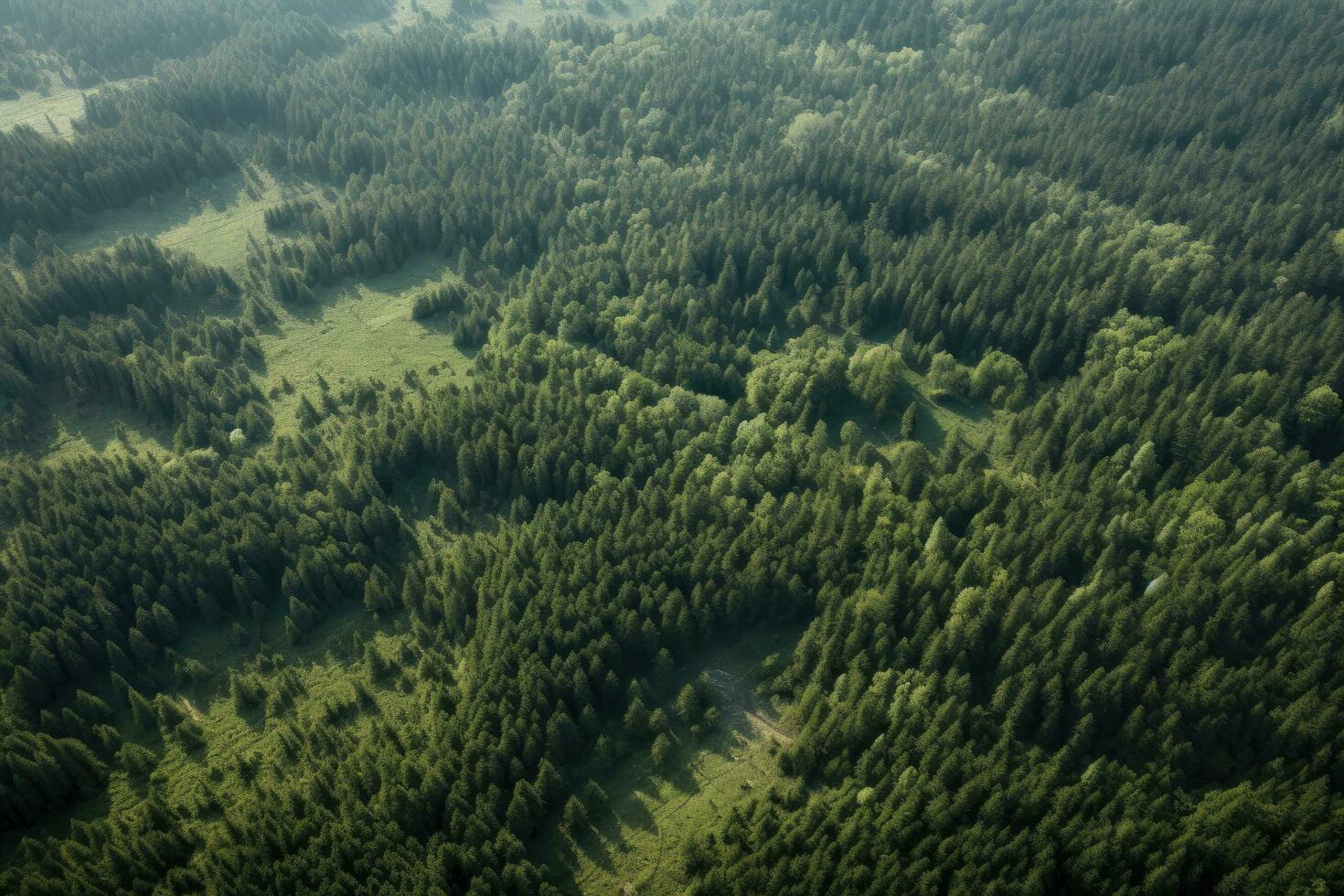 AI generated Aerial view of the forest. Beautiful summer landscape. View from above, Aerial view of a forest, AI Generated photo