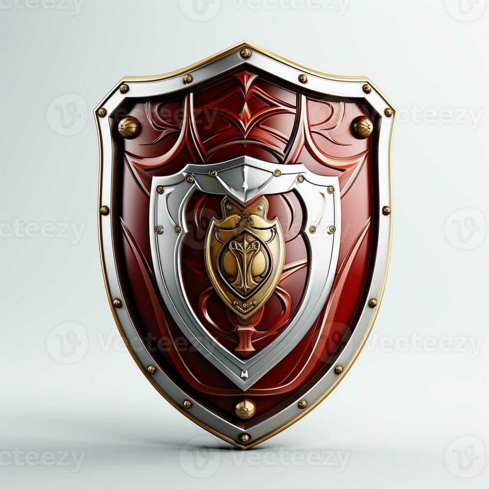 AI generated 3d shield white background photo
