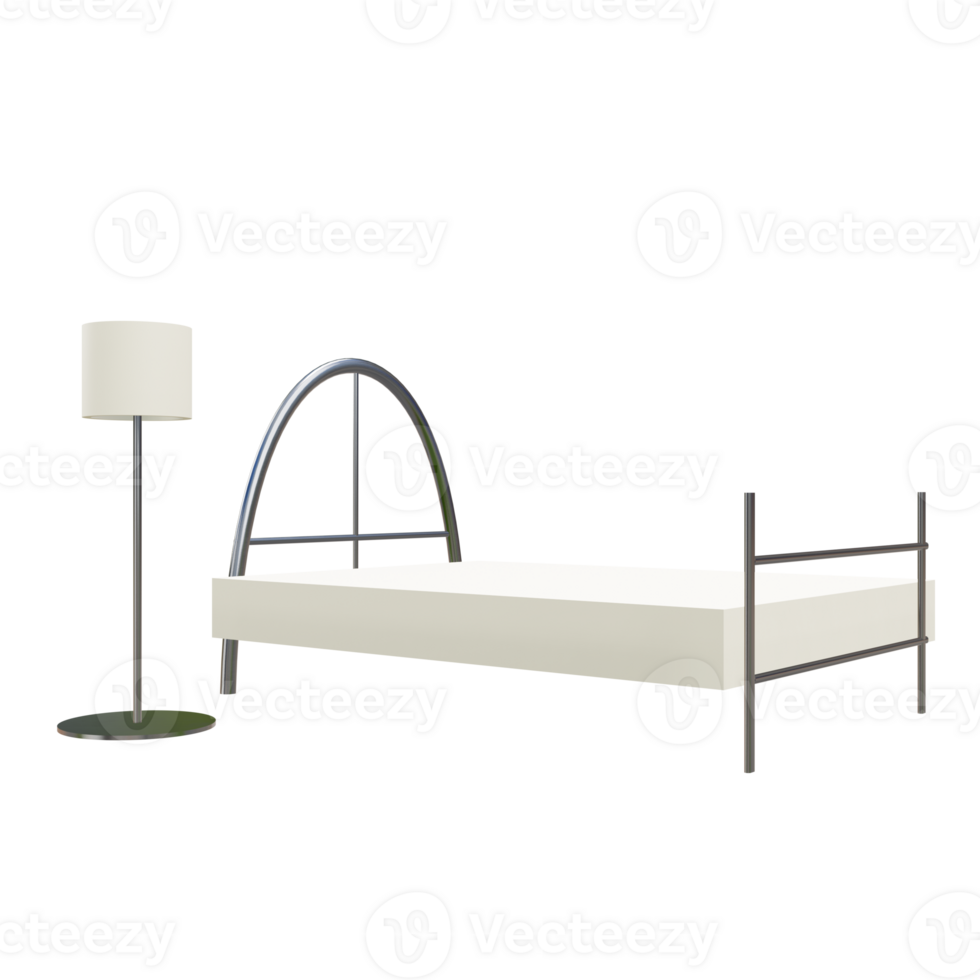3 D illustration of iron bed and lamp png