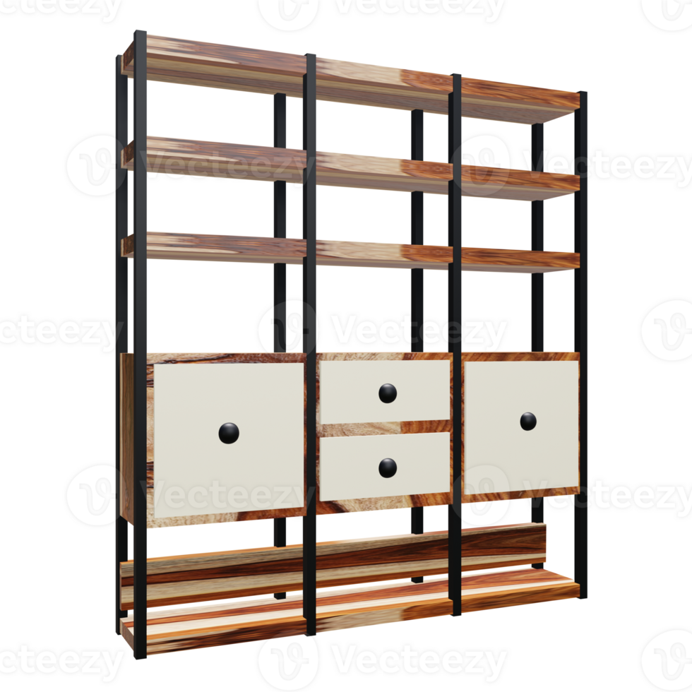 3 D illustration of bookshelf png