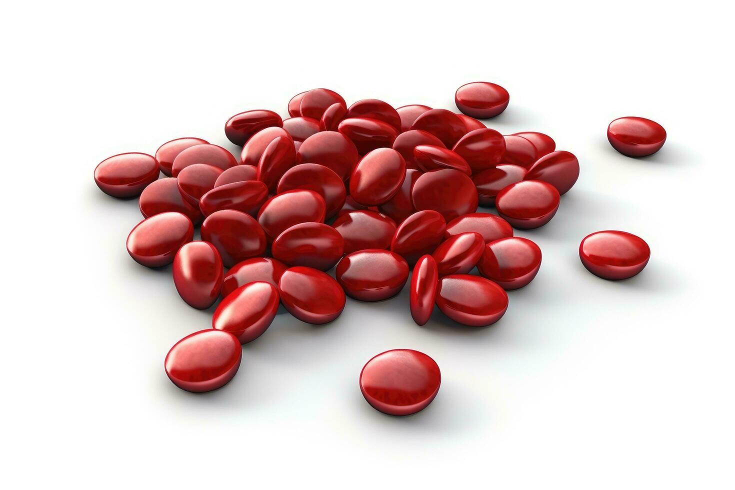 AI generated Red blood cells isolated on white background. 3d render illustration, 3D illustration of human red blood cells isolated on a white background, concept for medical health care photo
