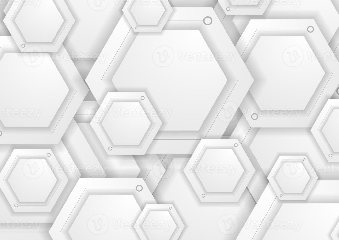 Abstract grey paper hexagons tech background photo