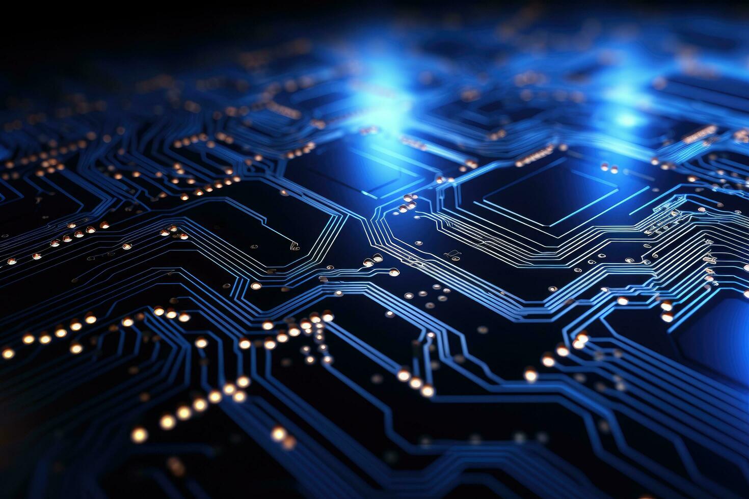 AI generated Circuit board close-up. Technology background. 3d rendering, Abstract technology and circuit board wallpaper with digital glowing waves and patterns, AI Generated photo