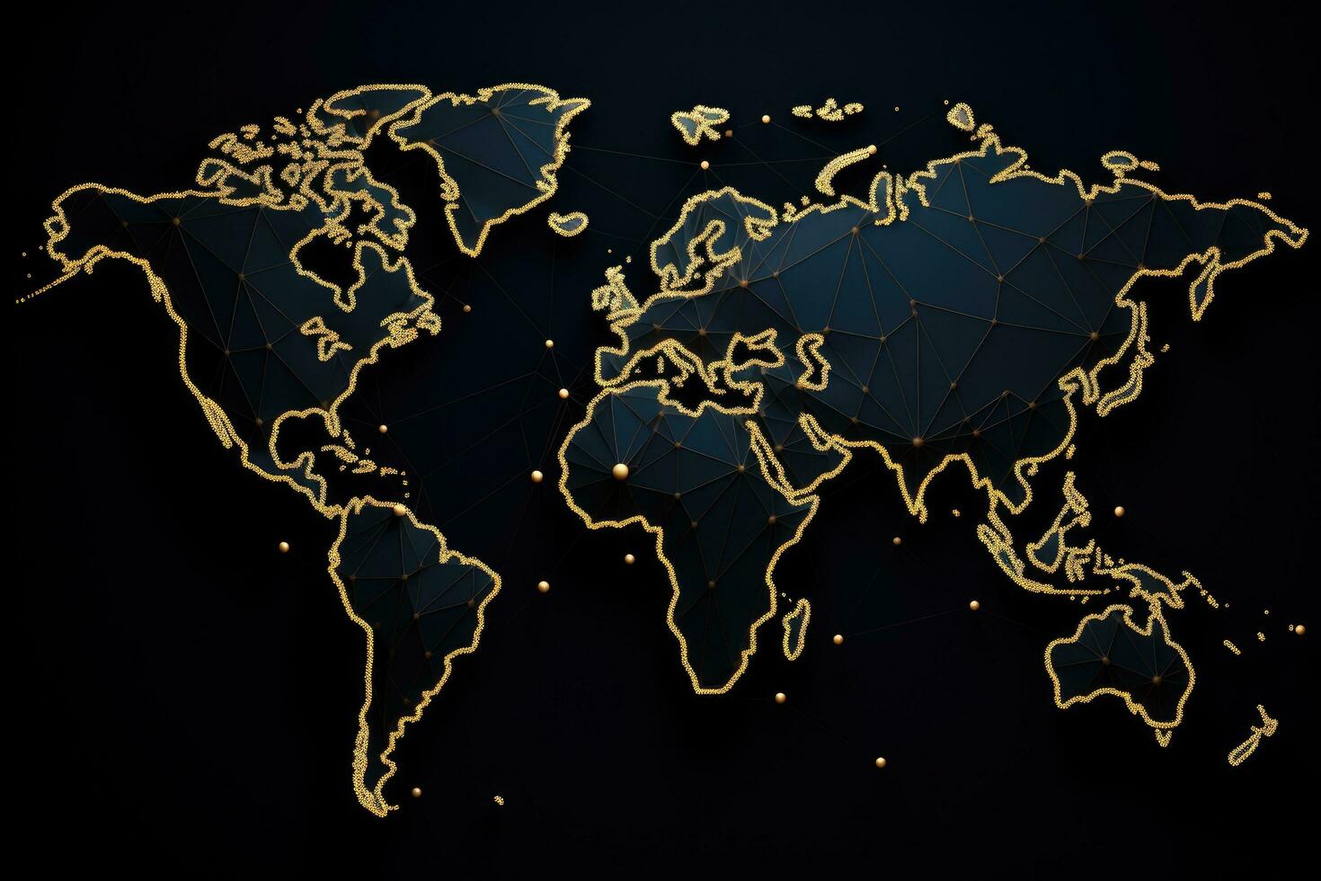 AI generated Abstract world map with golden dots on dark background. Vector illustration, Abstract mash line and point scales on a black background with a world map, AI Generated photo