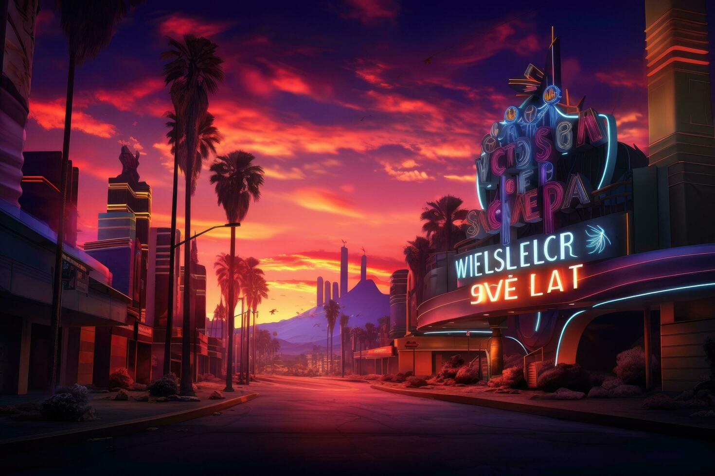 AI generated View of the Fremont Street Experience at sunset, Welcome to Never Sleep city Las Vegas, AI Generated photo