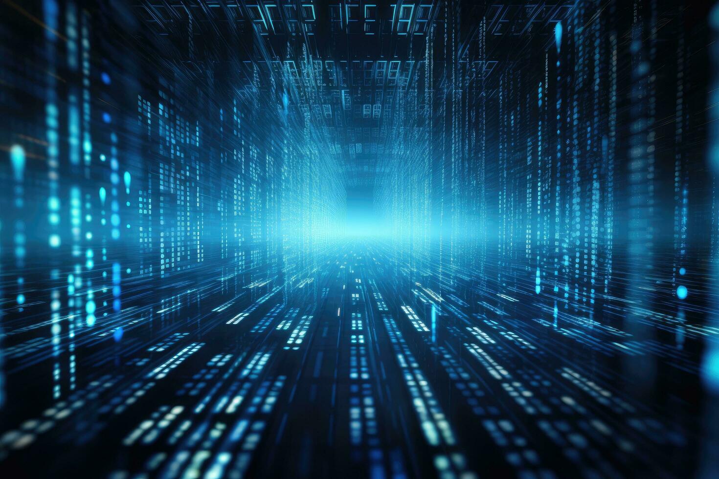 AI generated Blue matrix digital background. Abstract cyberspace concept. 3D Rendering, Abstract digital server background with binary code and AI algorithms running in the background, AI Generated photo
