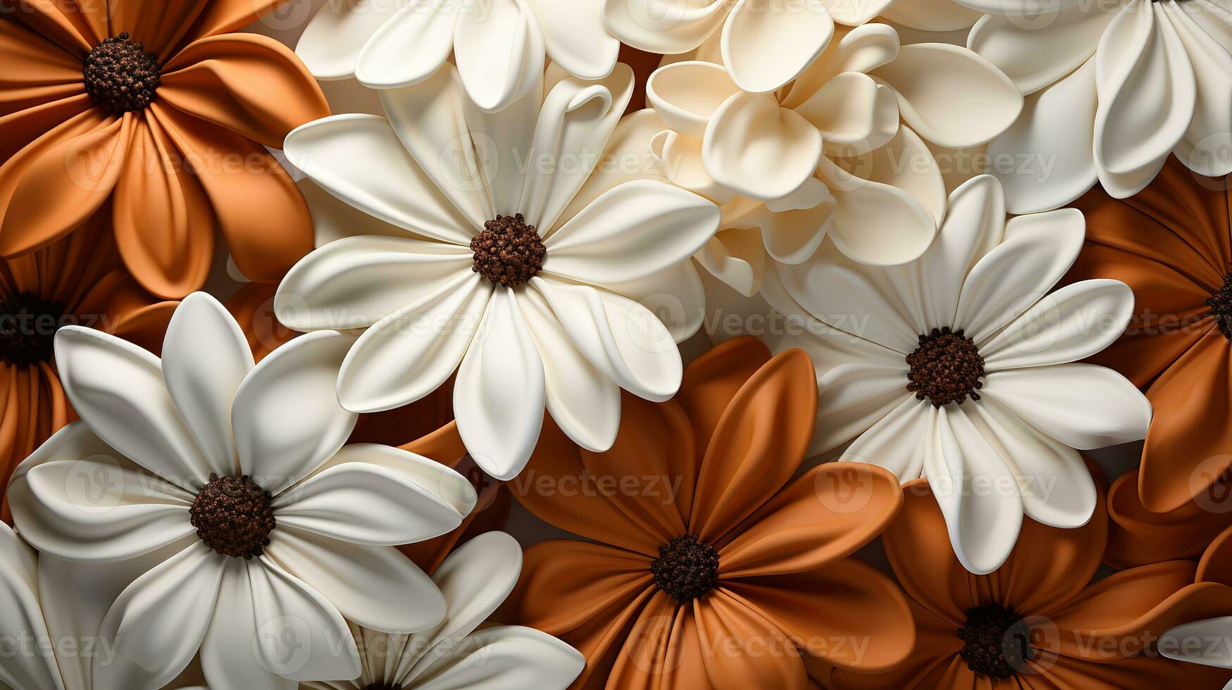 AI generated a group of flowers in a variety of colors. The flowers are white, orange, and brown, and they are arranged in a way that creates a beautiful pattern. photo