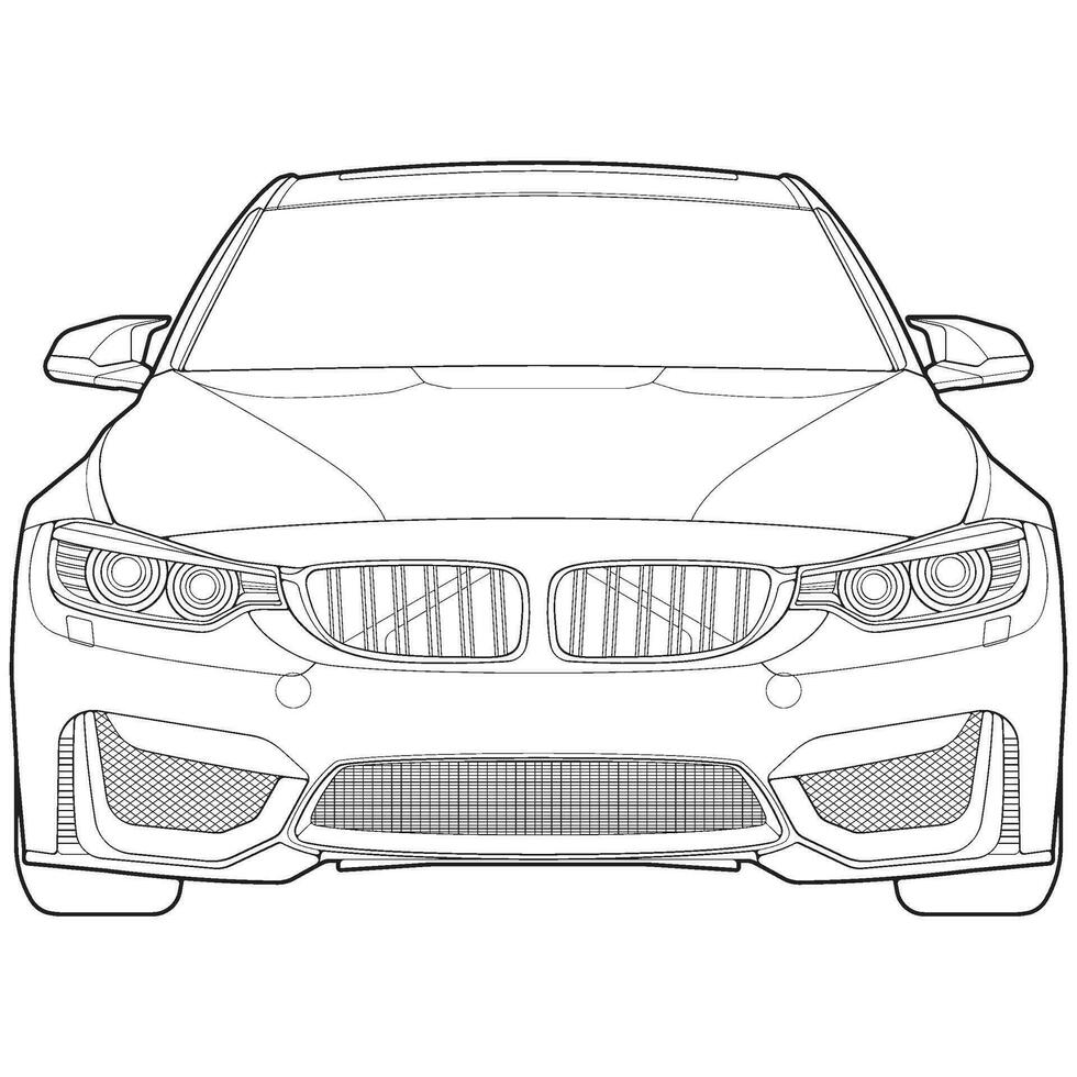 car outline blueprint vector. front view car with line art style. isolated car vector art. hand drawn car vector.