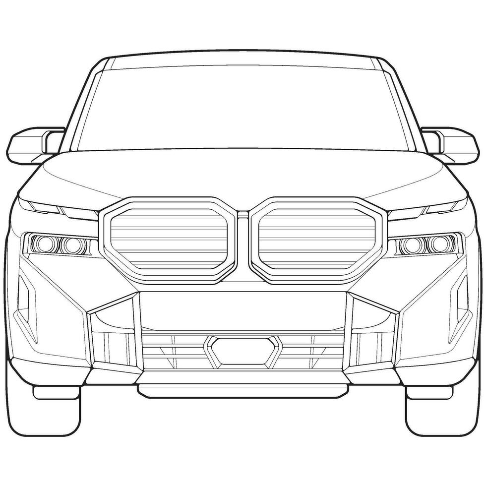 car outline blueprint vector. front view car with line art style. isolated car vector art. hand drawn car vector.