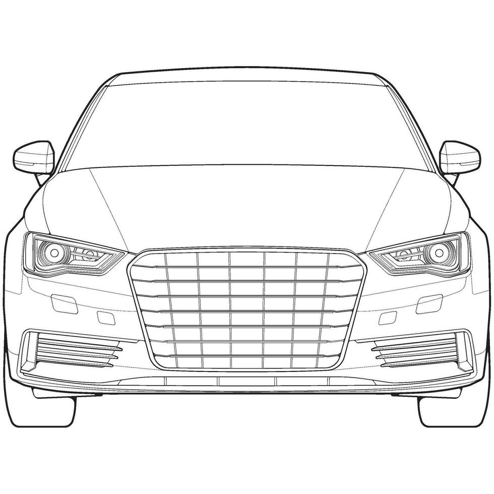 car outline blueprint vector. front view car with line art style. isolated car vector art. hand drawn car vector.