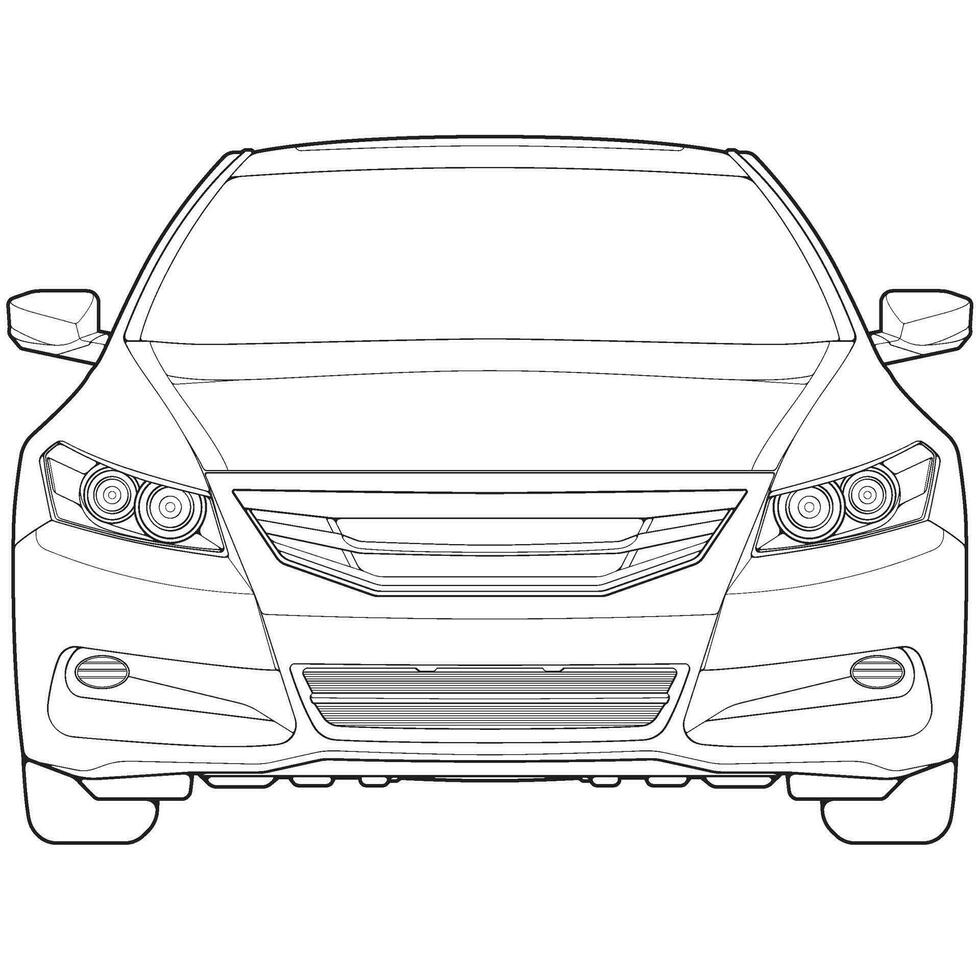 car outline blueprint vector. front view car with line art style. isolated car vector art. hand drawn car vector.