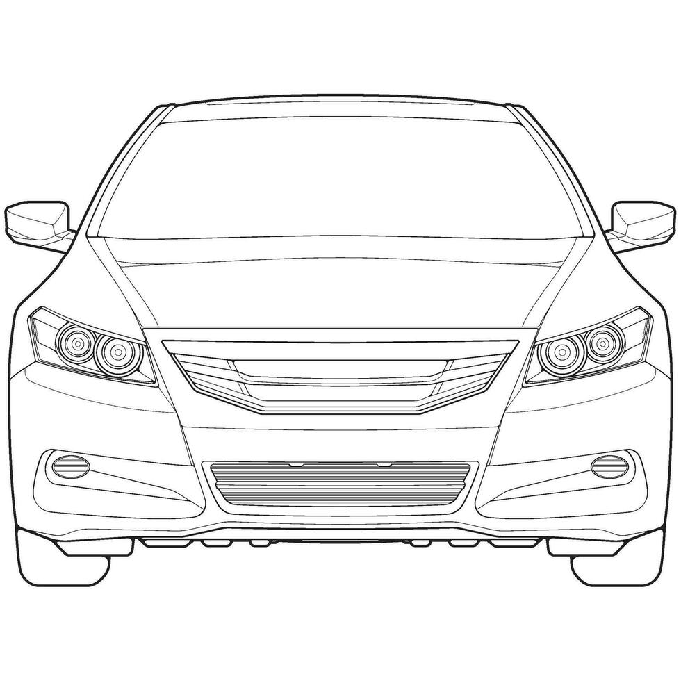 car outline blueprint vector. front view car with line art style. isolated car vector art. hand drawn car vector.