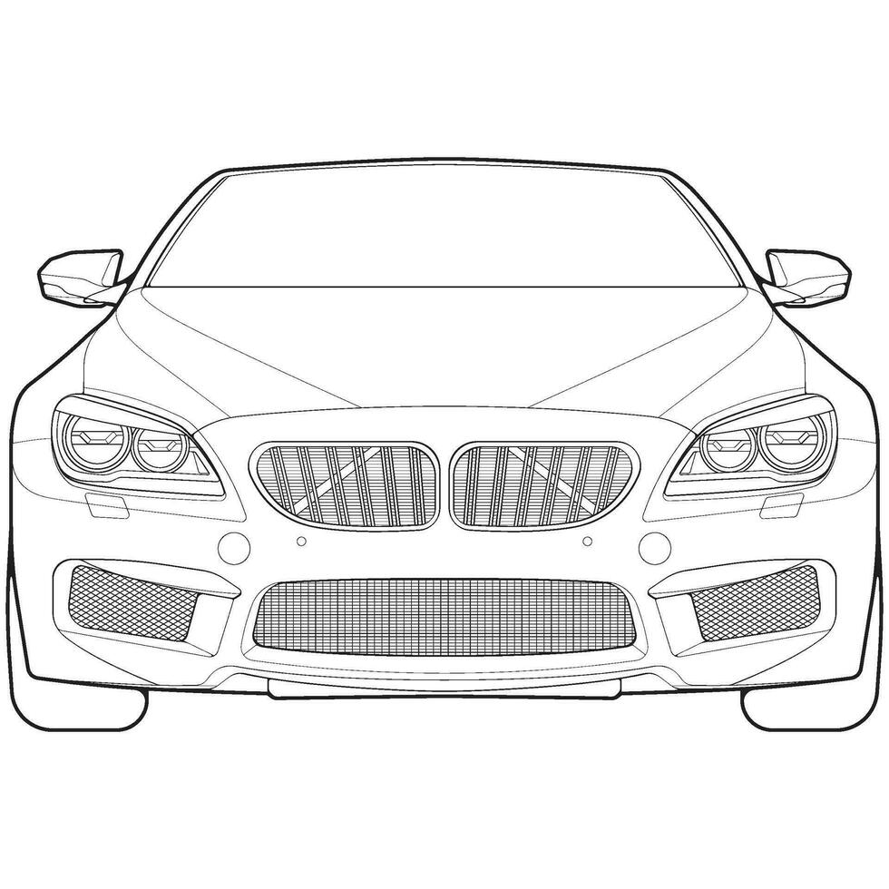 car outline blueprint vector. front view car with line art style. isolated car vector art. hand drawn car vector.