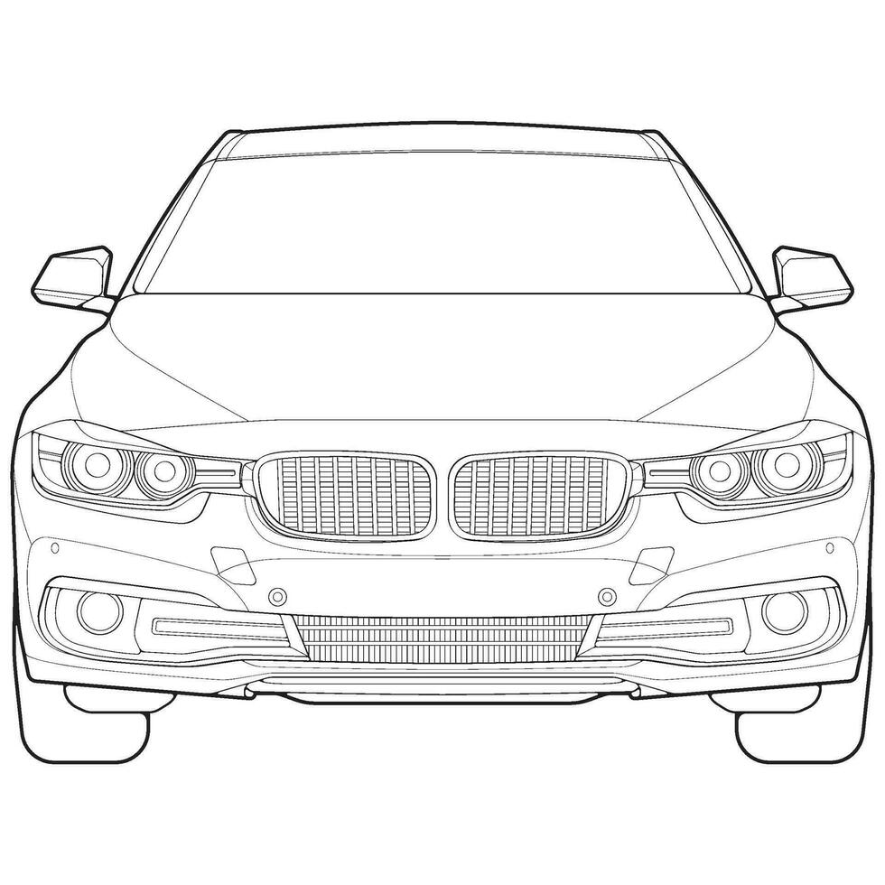 car outline blueprint vector. front view car with line art style. isolated car vector art. hand drawn car vector.