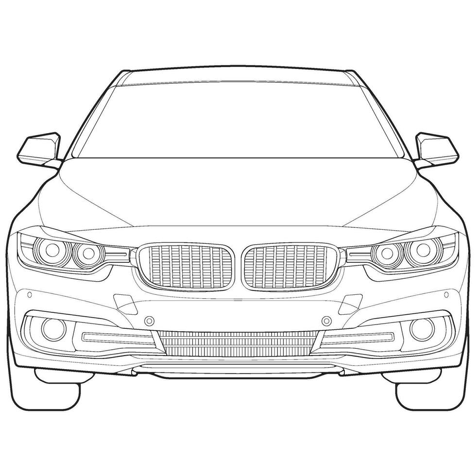 car outline blueprint vector. front view car with line art style. isolated car vector art. hand drawn car vector.