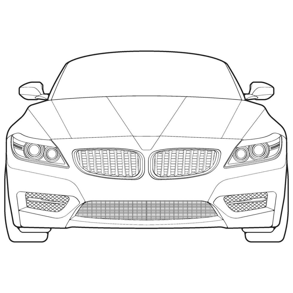 car outline blueprint vector. front view car with line art style. isolated car vector art. hand drawn car vector.