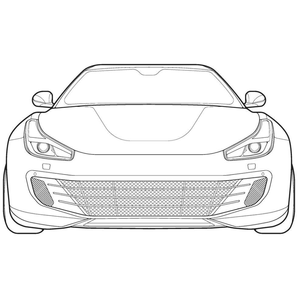 car outline blueprint vector. front view car with line art style. isolated car vector art. hand drawn car vector.
