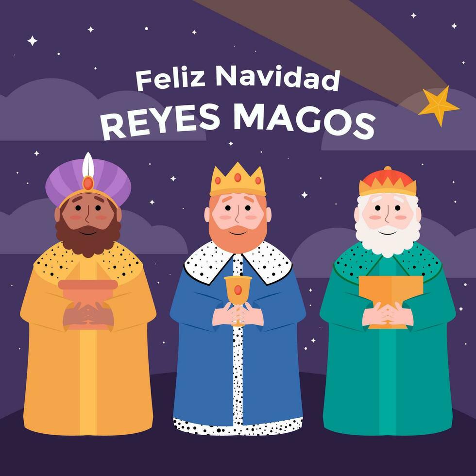 plano diseño feliz navidad reyes magos ilustración vector