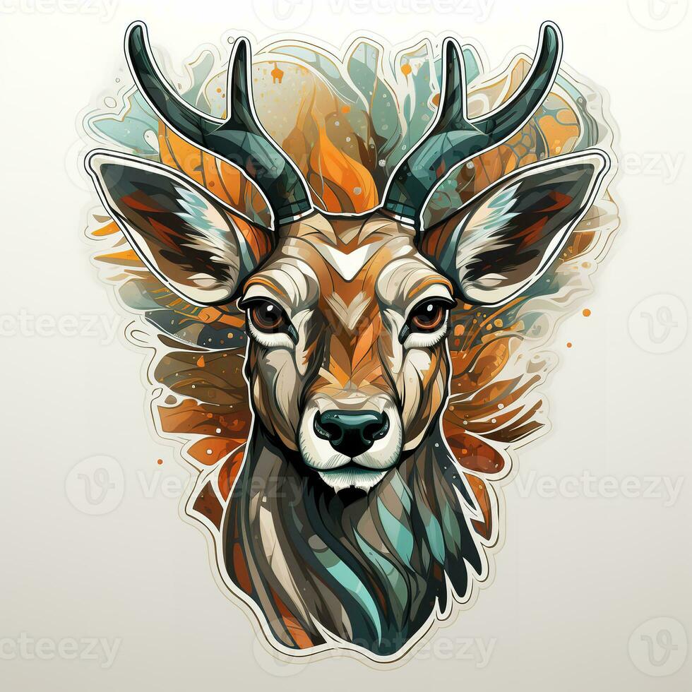 AI generated Digital art of a greater antelope head silhouette, isolated on a white background. The antelope is a large and majestic African antelope with distinctive spiraled horns. photo