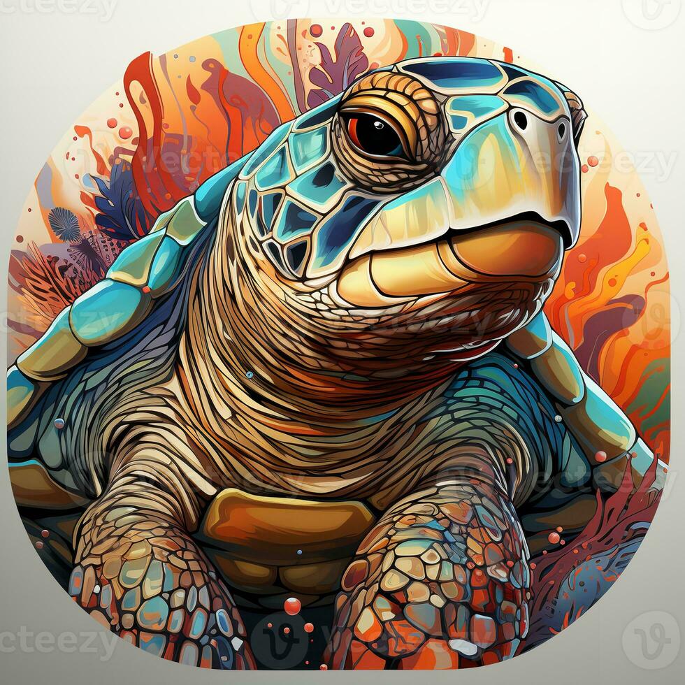 AI generated This breathtaking image captures the beauty and diversity of marine life. A colorful sea turtle with intricate patterns swims through a vibrant coral reef photo