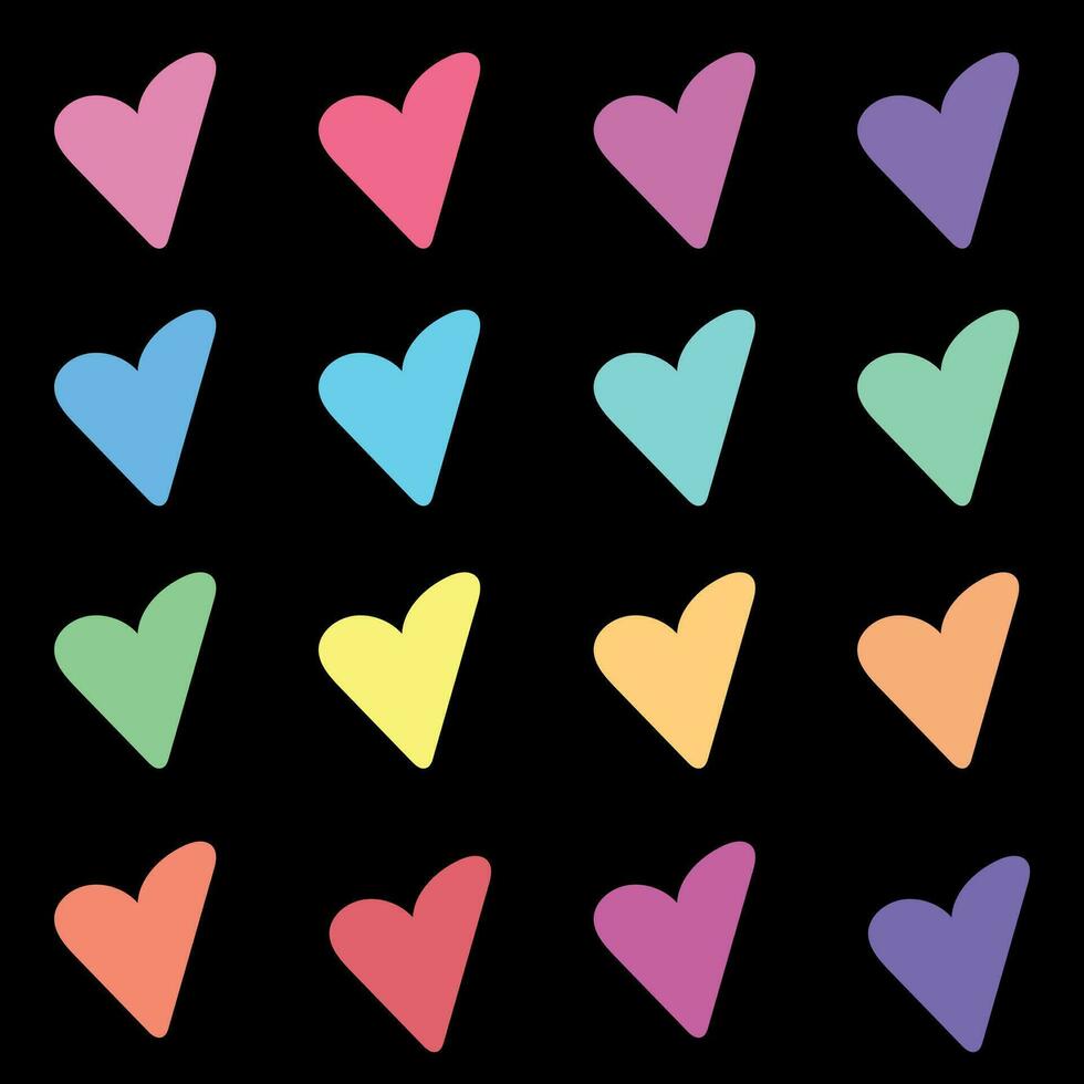 Colorful hearts set on black background vector
