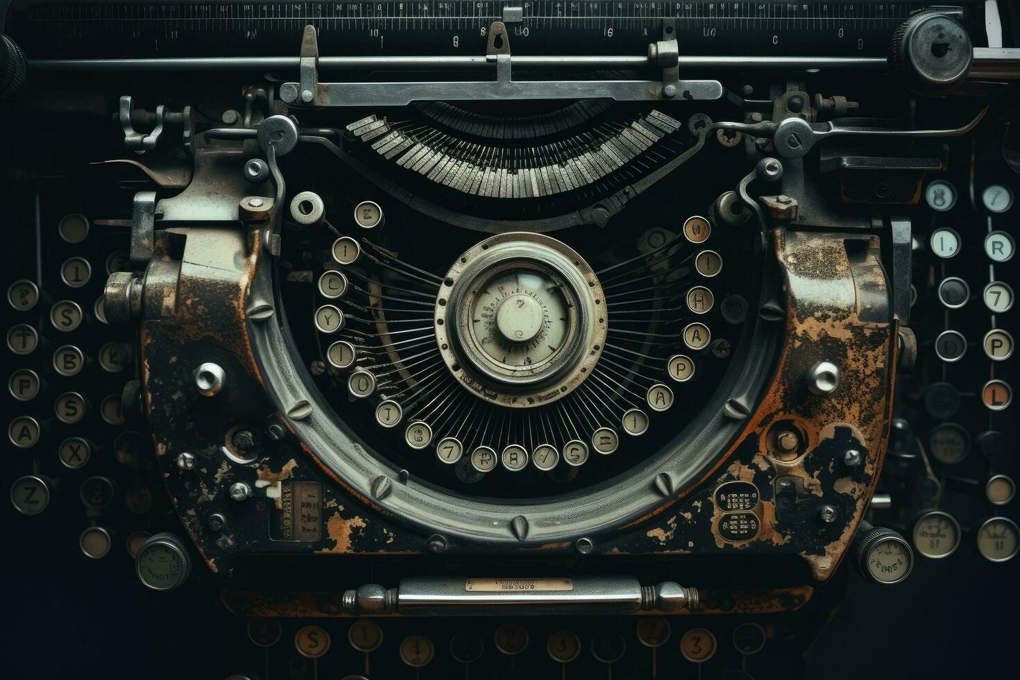 AI generated Vintage typewriter close-up, retro style, toned, Vintage typewriter header with old paper. retro machine technology - top view, AI Generated photo