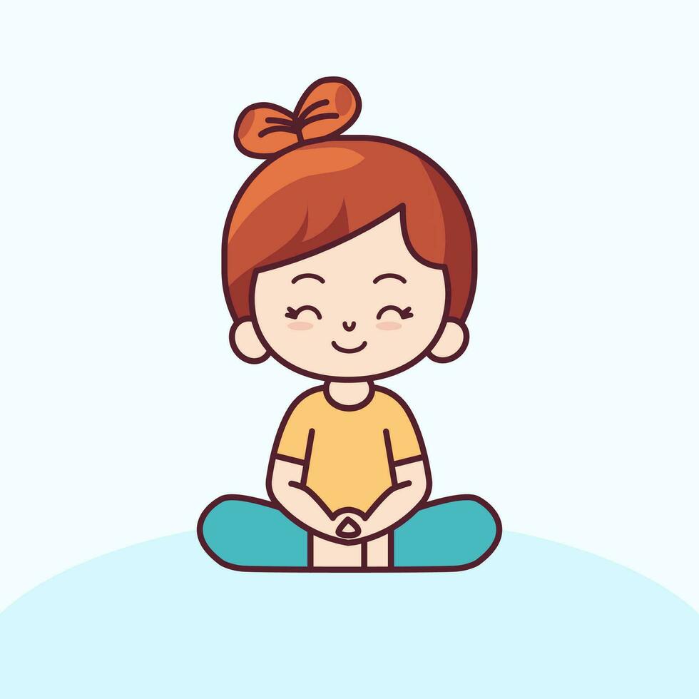 Yoga happy girl kid. Meditation, tranquility practice vector