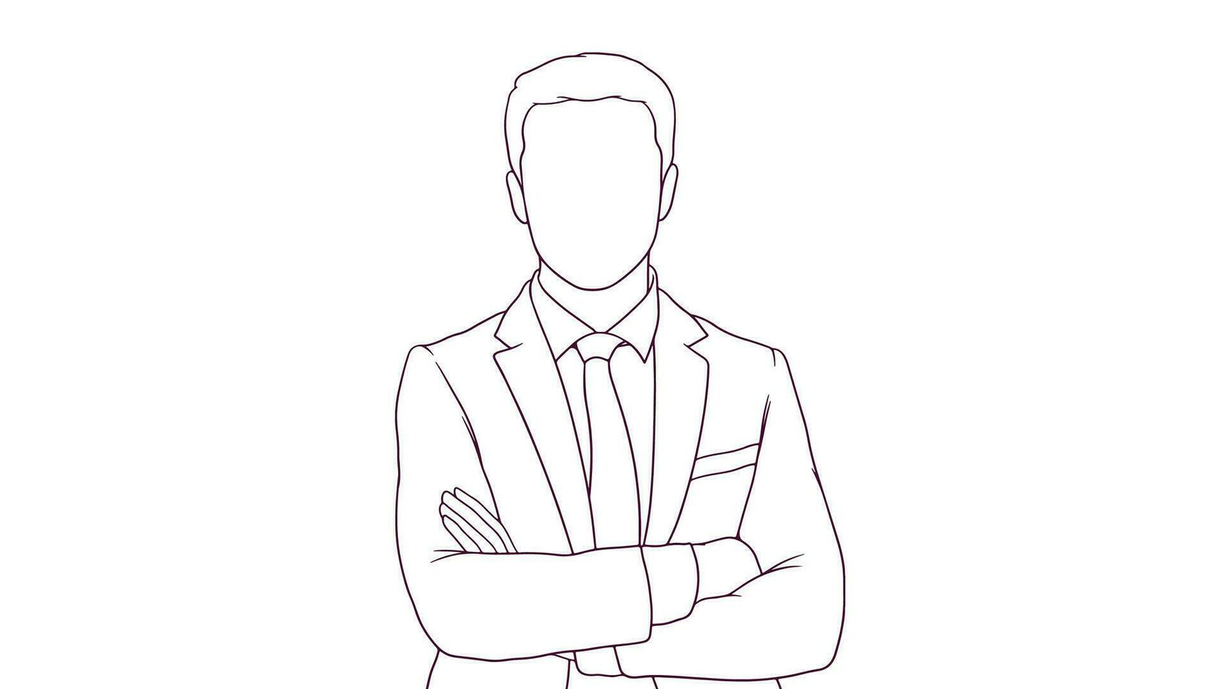 confident businessman with crossed arms, hand drawn style vector illustration