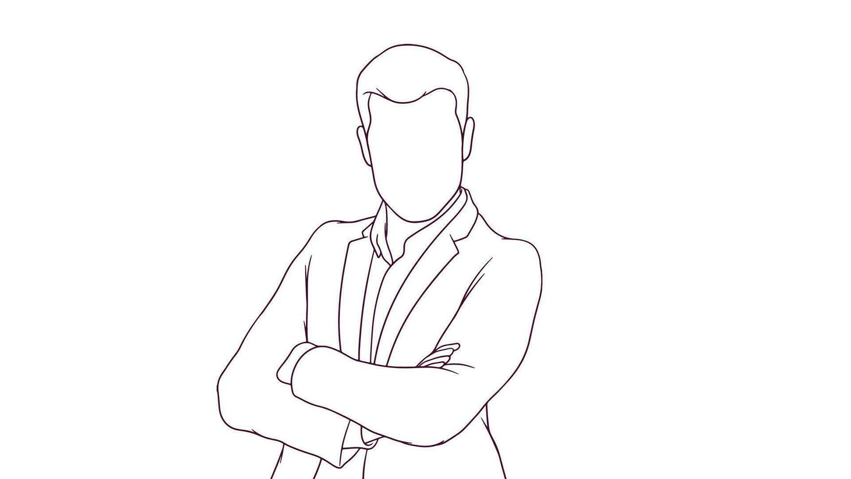 confident businessman with crossed arms, hand drawn style vector illustration