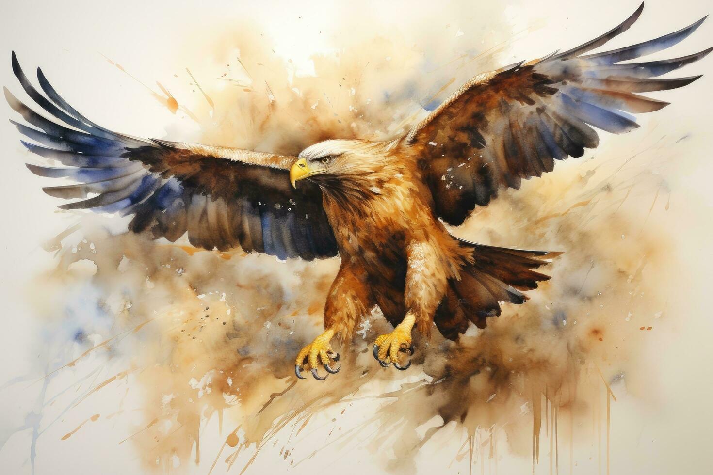 AI generated Eagle in flight. Watercolor painting on canvas. 3d illustration, Watercolor abstract illustration of a golden eagle. Golden Eagle in action, AI Generated photo