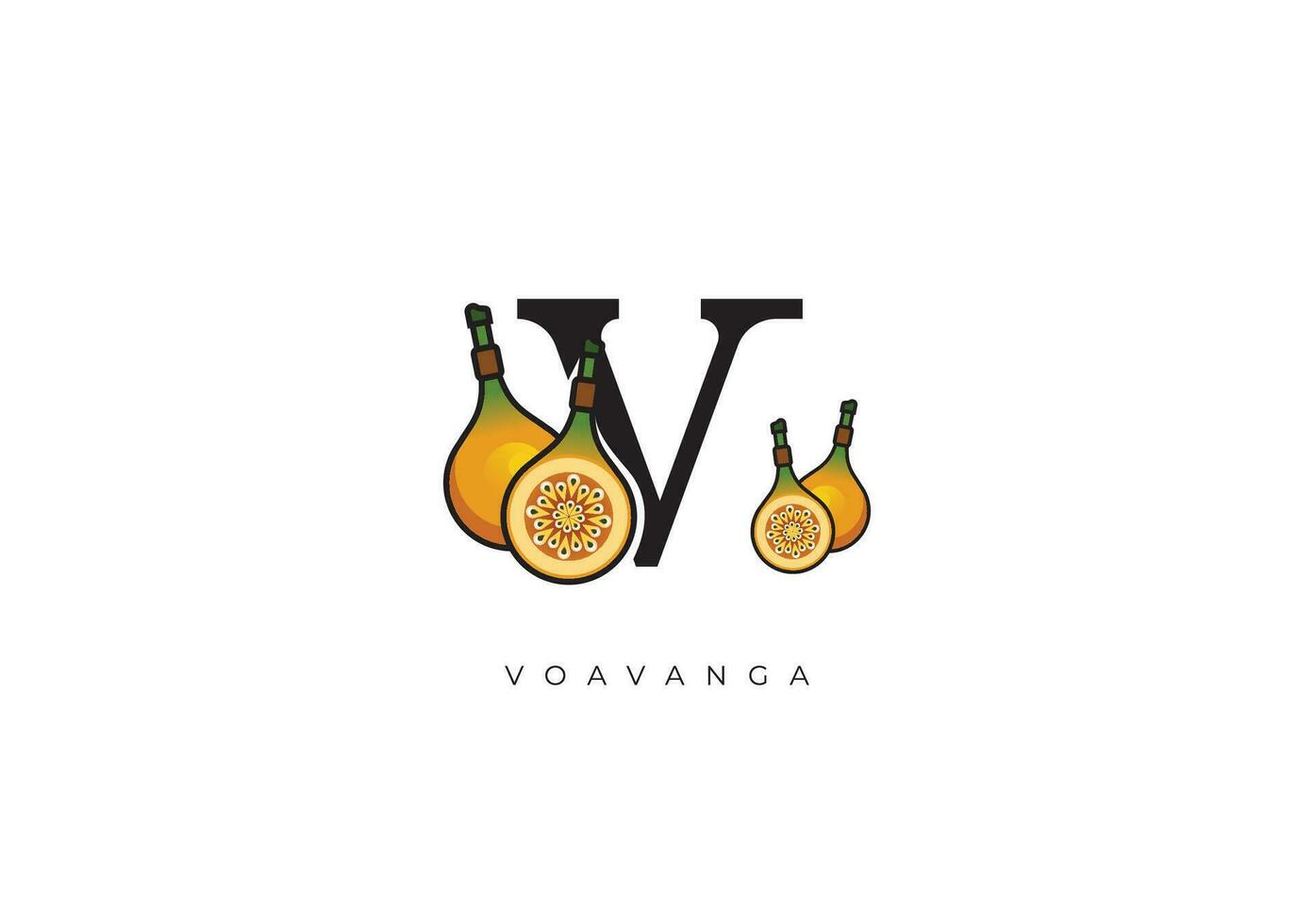 Yellow VOAVANGA FRUIT Vector, Great combination of Voavanga Fruit symbol with letter V vector