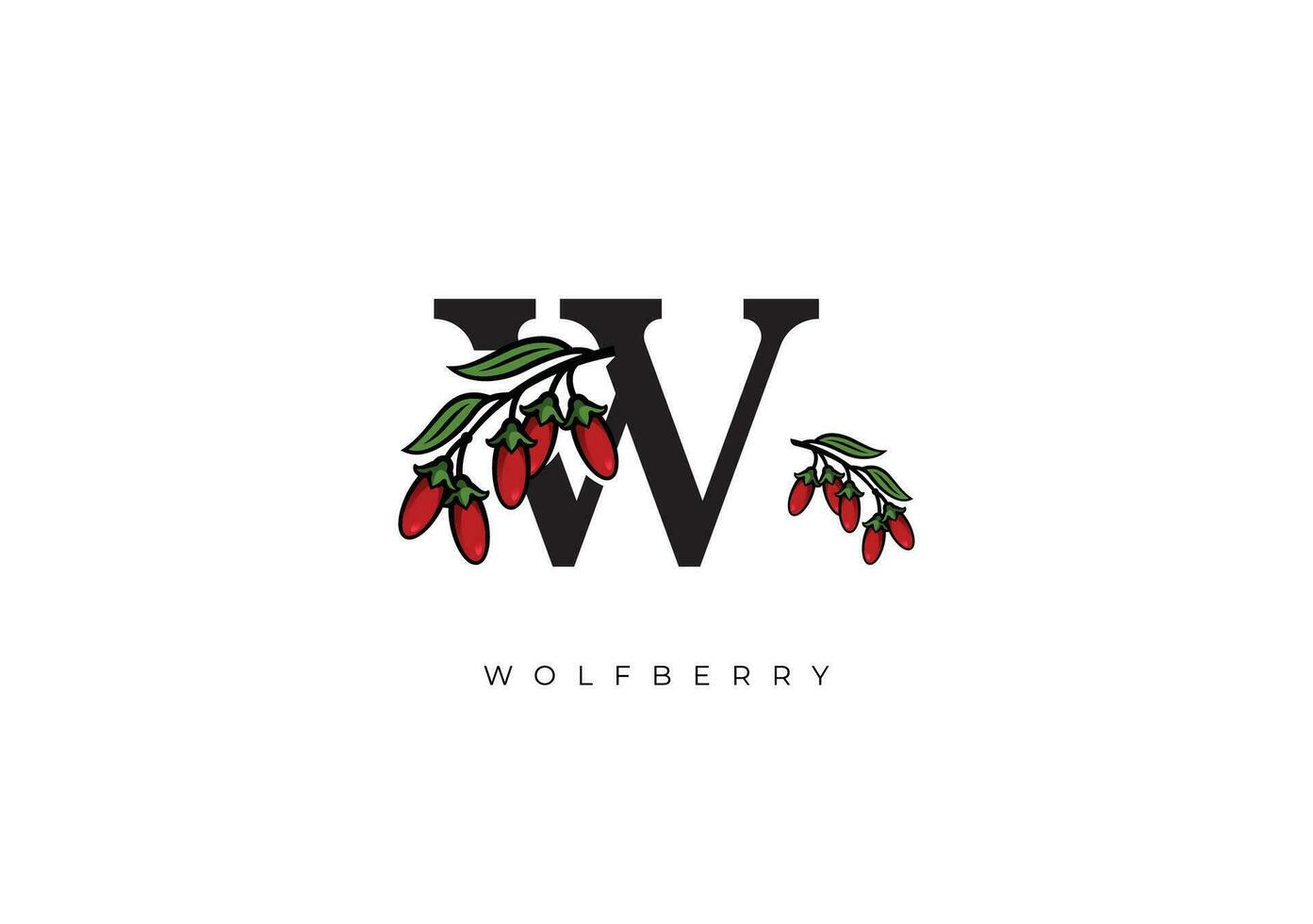 Red WOLFBERRY, GOJI FRUIT Vector, Great combination of Wolfberry Fruit symbol with letter W vector
