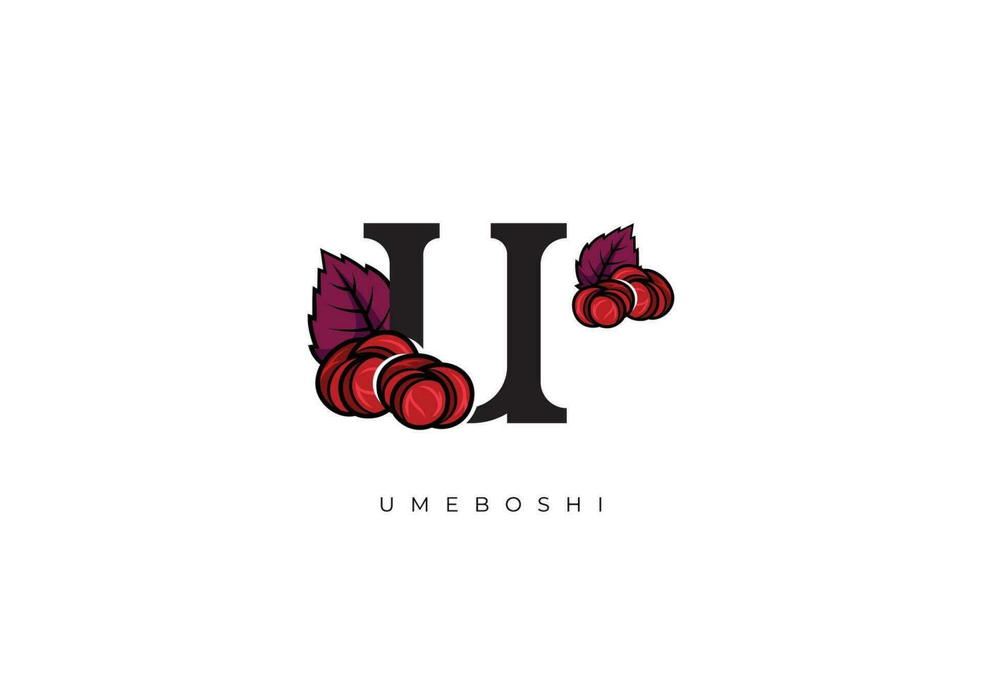 Red UMEBOSHI FRUIT Vector, Great combination of Umeboshi Fruit symbol with letter U vector