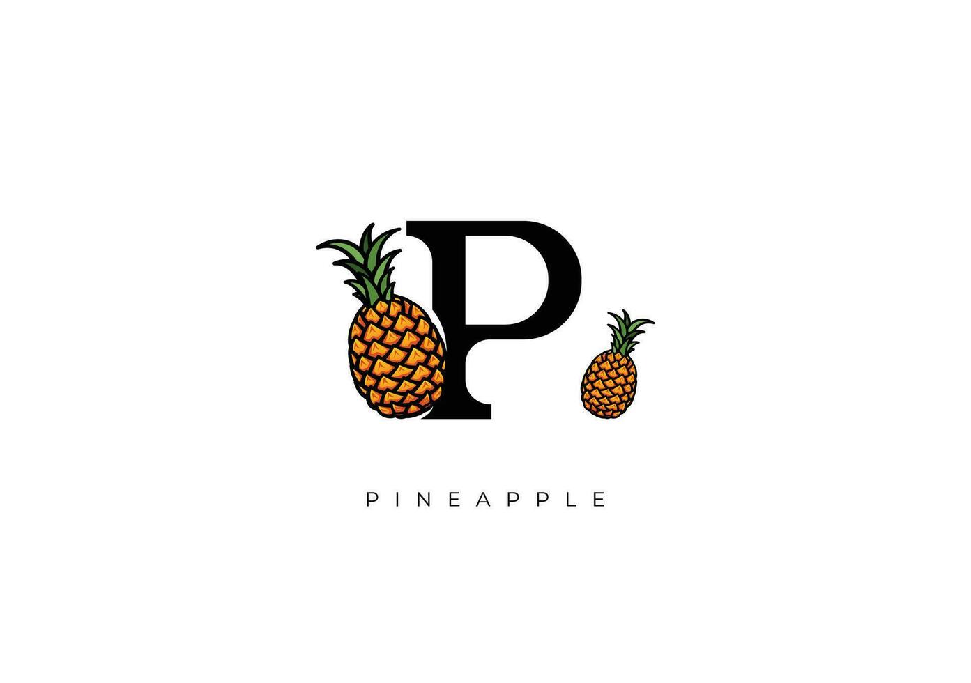 Yellow PINEAPPLE FRUIT Vector, Great combination of Pineapple Fruit symbol with letter P vector