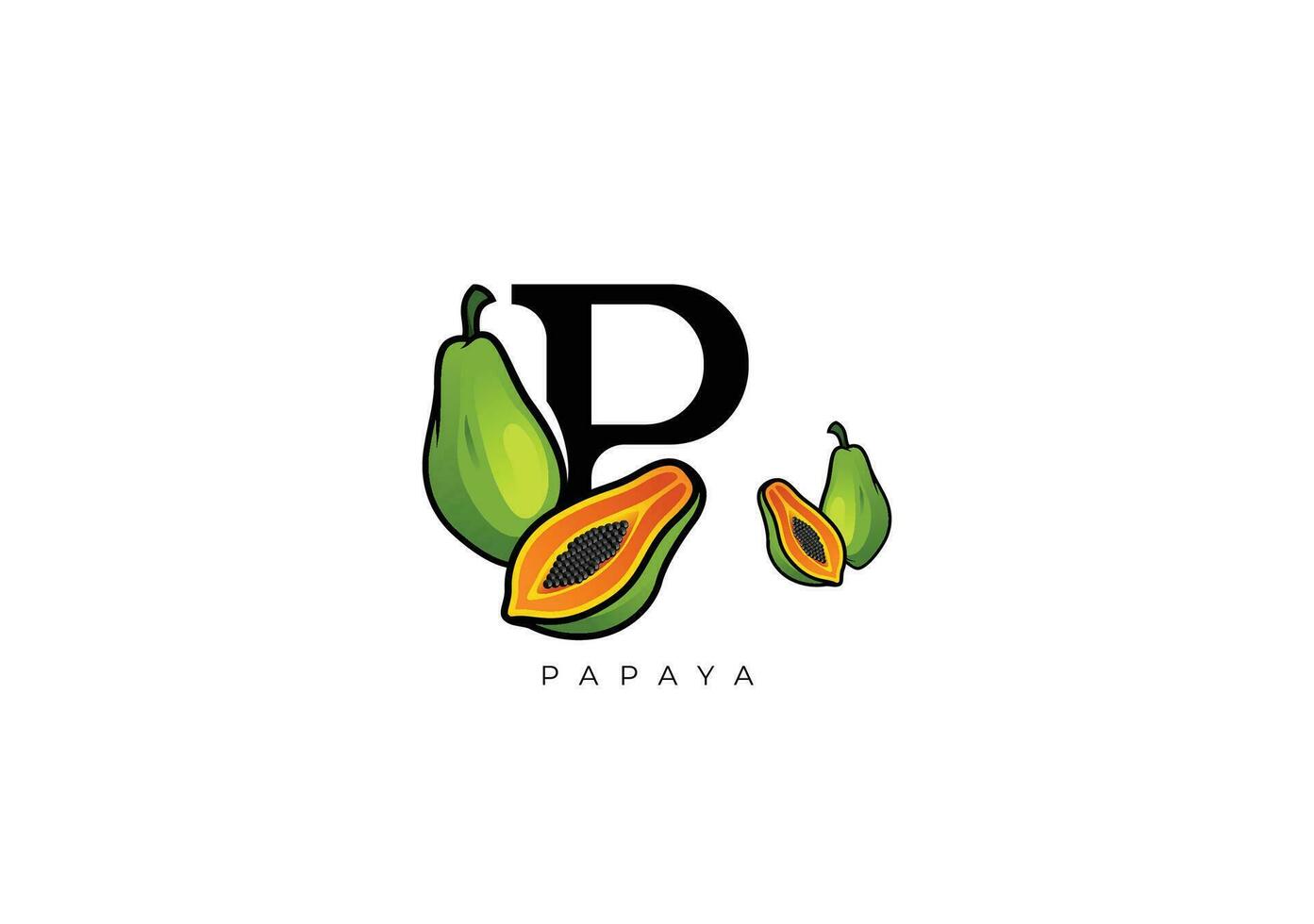 Yellow PAPAYA FRUIT Vector, Great combination of Papaya Fruit symbol with letter P vector