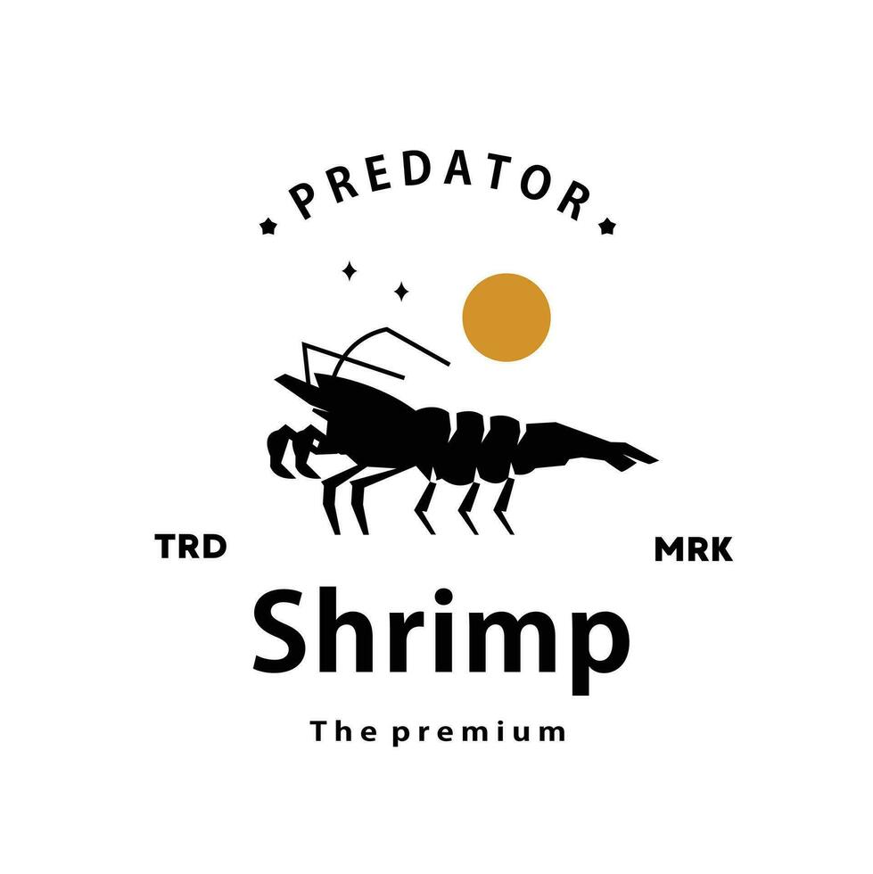 vintage retro hipster shrimp logo vector outline silhouette art icon