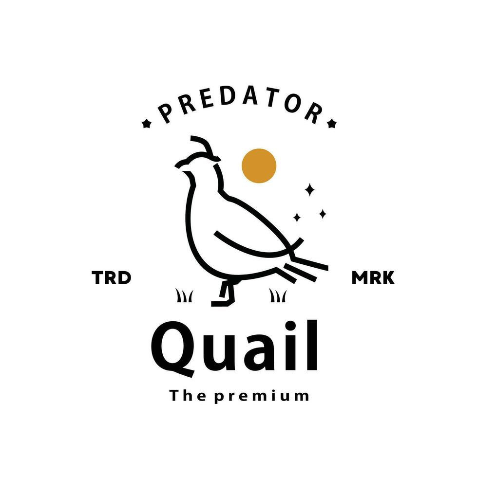 vintage retro hipster quail logo vector outline monoline art icon