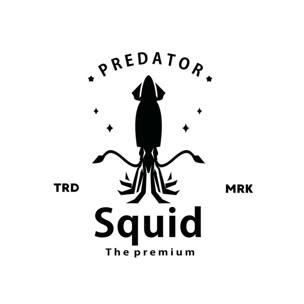 vintage retro hipster squid logo vector outline silhouette art icon