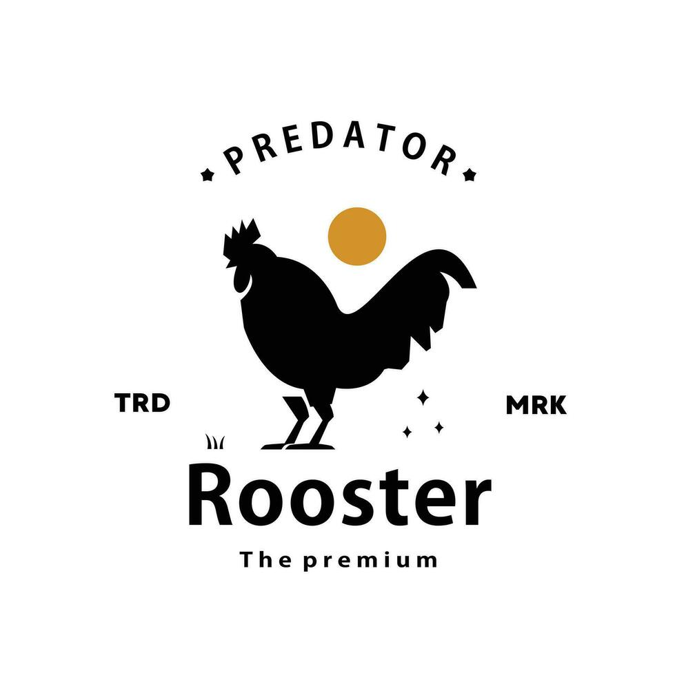 vintage retro hipster rooster logo vector outline silhouette art icon