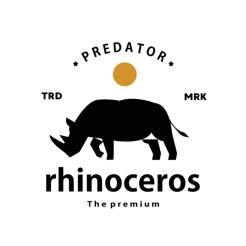 vintage retro hipster rhinoceros logo vector outline silhouette art icon