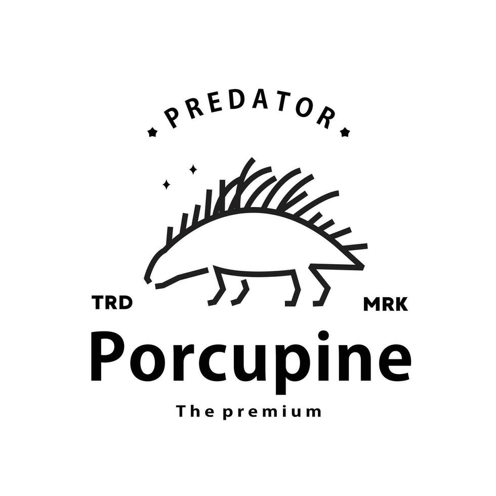 vintage retro hipster porcupine logo vector outline monoline art icon